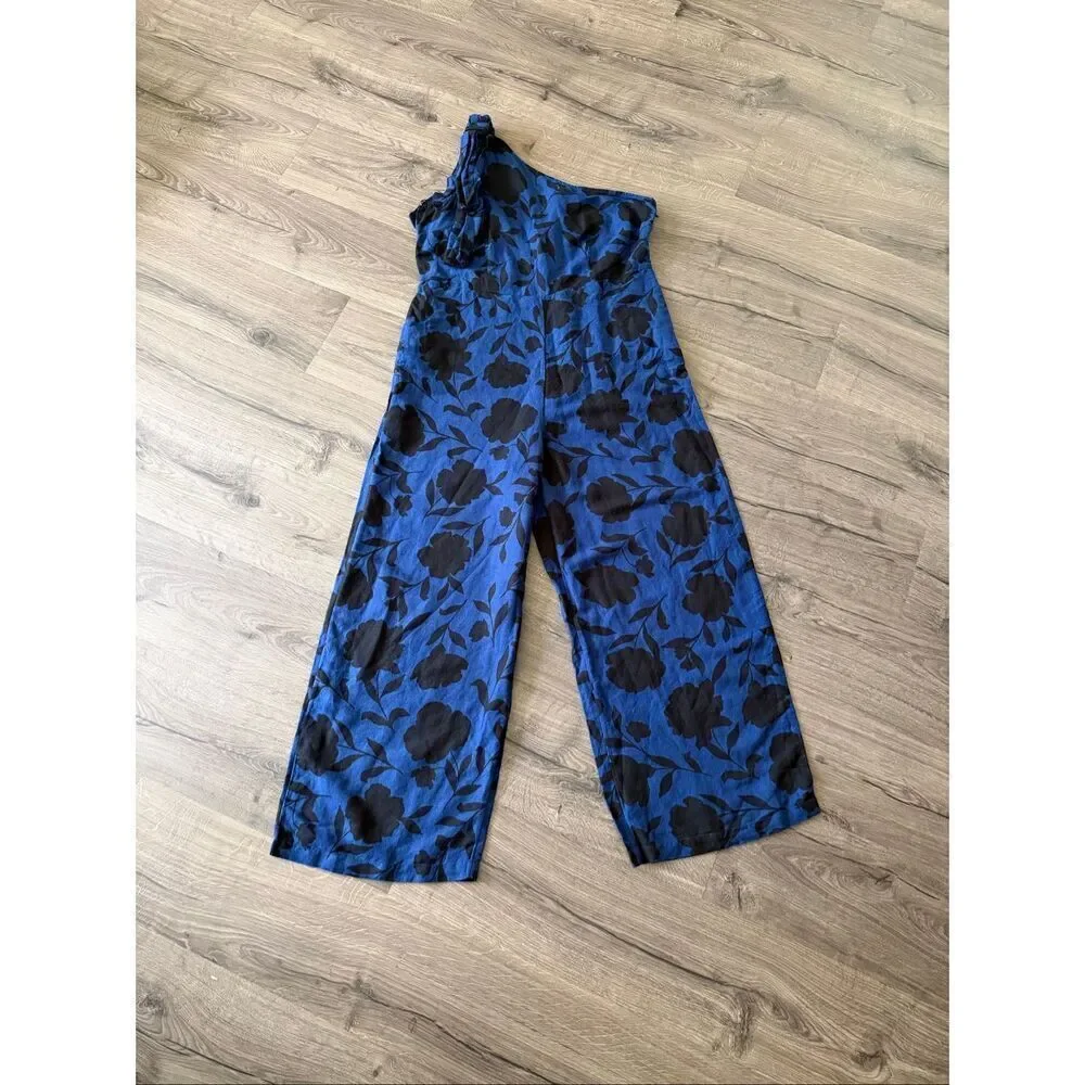 Kate Spade New York  Women’s Size 16 Floral One Shoulder Linen Blend Jumpsuit